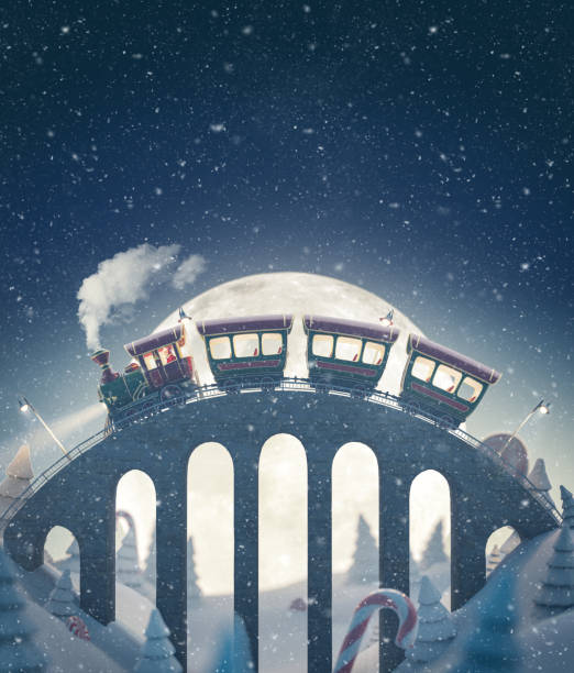 niesamowity ładny świąteczny pociąg - locomotive train night vertical zdjęcia i obrazy z banku zdjęć