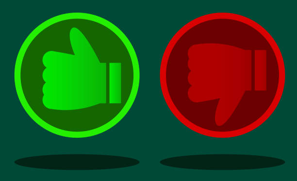 istock Thumbs up and thumbs down buttons on a dark background stock - Illustration 1183562696