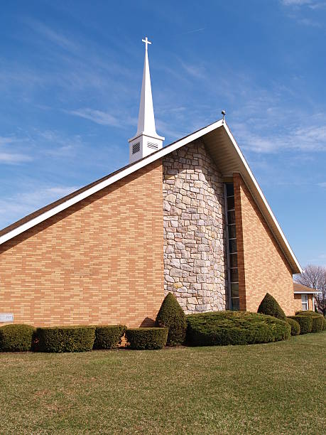 istock modern brick church with steeple by a grass lawn 118356343