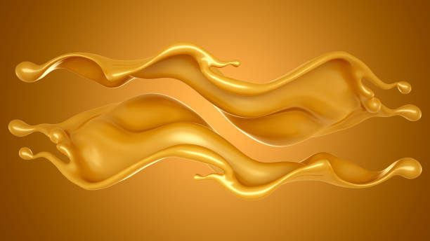 istock Beautiful, elegant splash of caramel on a yellow background. 3d illustration, 3d rendering 1183568984