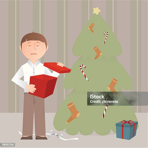 Плакать Человек Открытие В Подарок — стоковая векторная графика и другие изображения на тему Грусть - Грусть, Рождество, В помещении