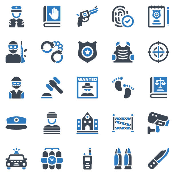 ilustraciones, imágenes clip art, dibujos animados e iconos de stock de conjunto de iconos de investigación de crimen (serie azul) - computer icon symbol knife terrorism