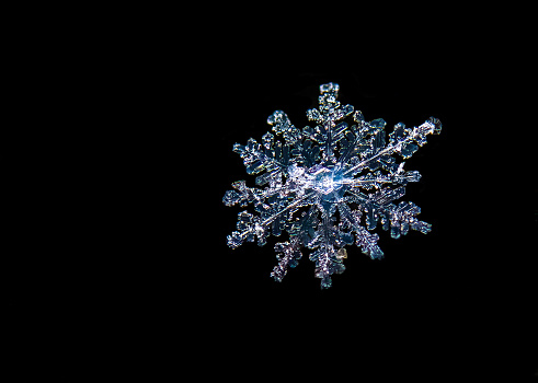 Macro photo of a crystal-like snowflake