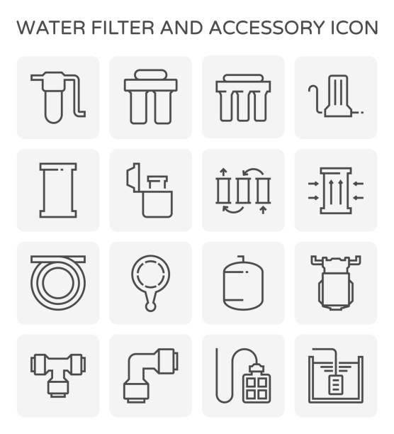 water filter icon Water filter and purification vector icon set design for water filter and purification graphic design element, editable stroke. water filter stock illustrations