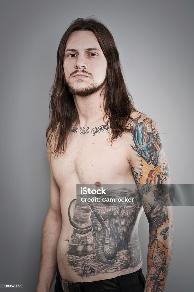 Metal pesado tatuaje retrato - Foto de stock de Hombres libre de derechos