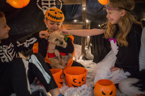 istock Kids on Halloween tent party 1183576597