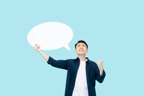 istock Asian man thinking of success with speech bubble beside 1183581638