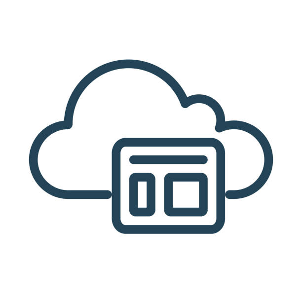 Web based software. Cloud Computing Icon. Simple outline filled icon style. Perfect symmetrical. Cloud computing line icon, which is illustrated by round and line style. Simple outline iconography style. Perfect symmetrical and rounded icon set. paper based equipment stock illustrations