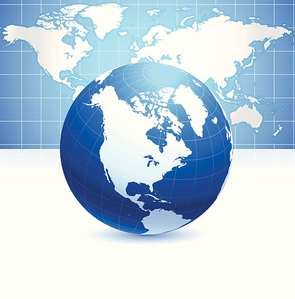 Globe on blue background with world map vector art illustration