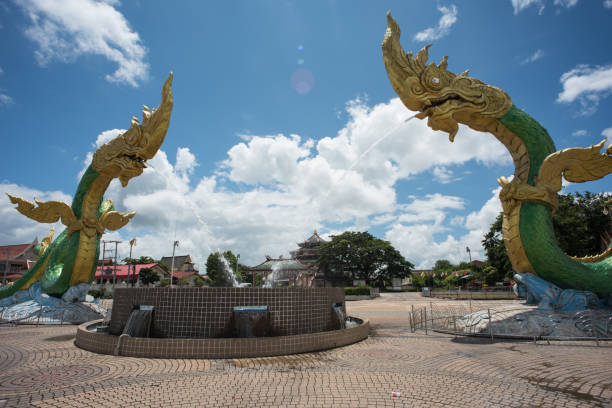 Naga Statue Nong Khai, Thailand, this is the Naga Statue at mekong river promenade. nong khai province stock pictures, royalty-free photos & images