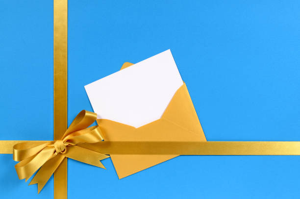 istock Blue and gold gift with blank greetings card 118359164
