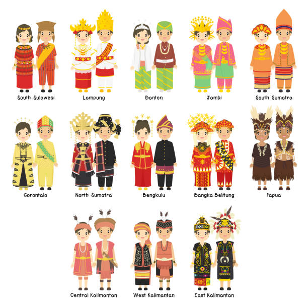 인도네시아, 전통적인 드레스 벡터 컬렉션 - 인도네시아 문화 stock illustrations