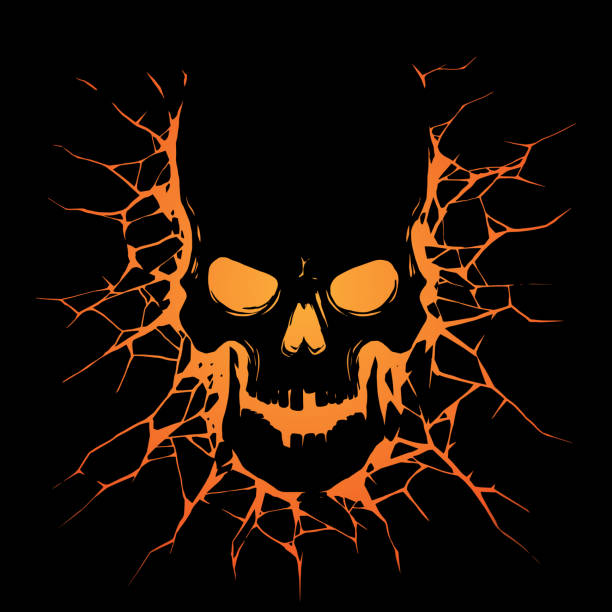 Black skull with crack hole Black skull with crack hole in vector pirate criminal illustrations stock illustrations