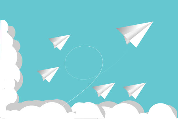 istock Paper plane on blue sky and cloud background. 1183599003