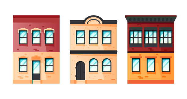 Cute facades of european house, vector icon Dwelling house facades concept. Set of vintage american buildings. Vector illustration in flat style apartment illustrations stock illustrations
