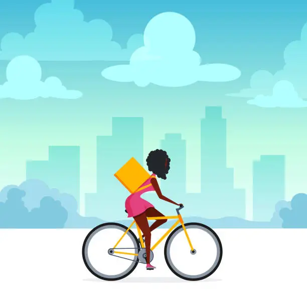 Vector illustration of Woman on bicycle, vector character in flat style