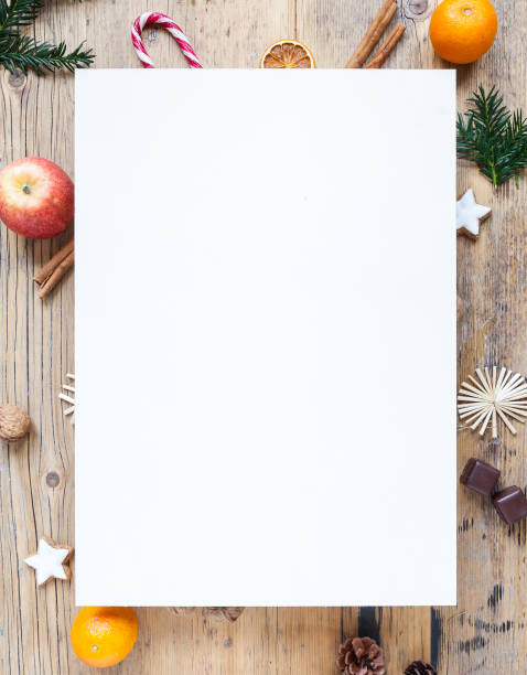 istock white, blank sheet in front of christmas decoration around it 1183604243