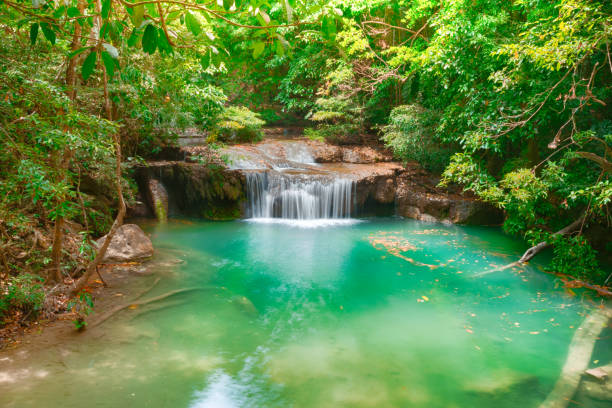 istock Beautiful waterfall at Erawan national park, Thailand 1183605558