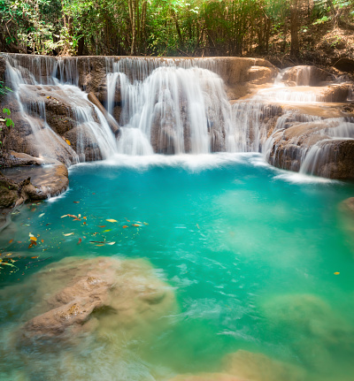 Beautiful waterfall Huai Mae Khamin at Kanchanaburi Province in west Thailand