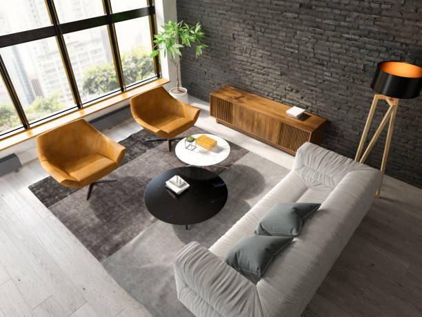 istock Interior of modern living room top view 3D rendering 1183613837