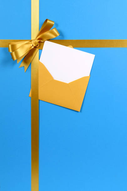 istock Blue and gold gift with blank greetings card 118361891