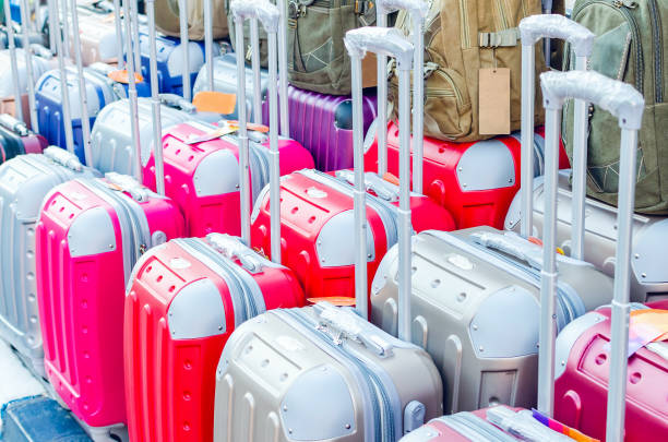 istock Colorful modern travel suitcases in a store 1183619398