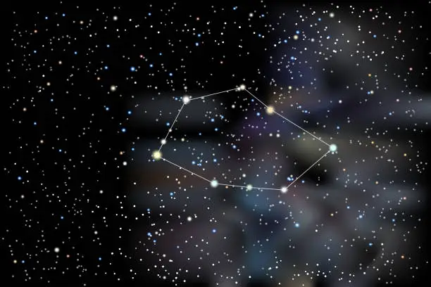 Vector illustration of Vector illustration of the constellation Vela (Sails) on a starry black sky background.