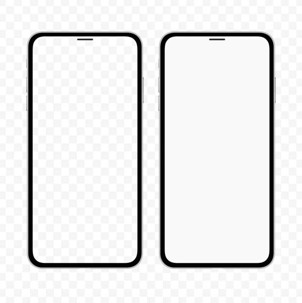 빈 흰색과 투명 한 화면 아이폰과 유사한 슬림 스마트 폰의 새로운 버전. 현실적인 벡터 그림. - iphone stock illustrations