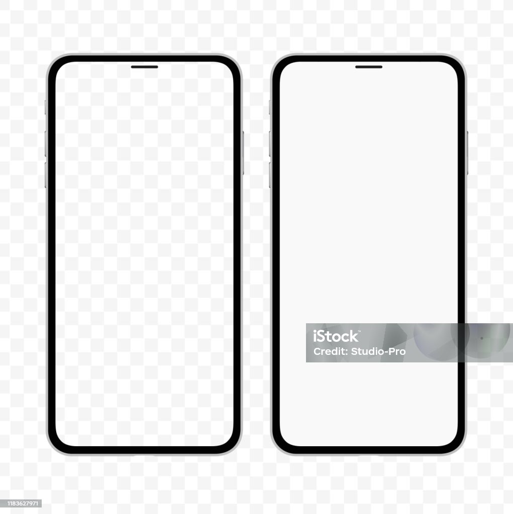 New version of slim smartphone similar to iphone with blank white and transparent screen. Realistic vector mockup Smart Phone stock vector