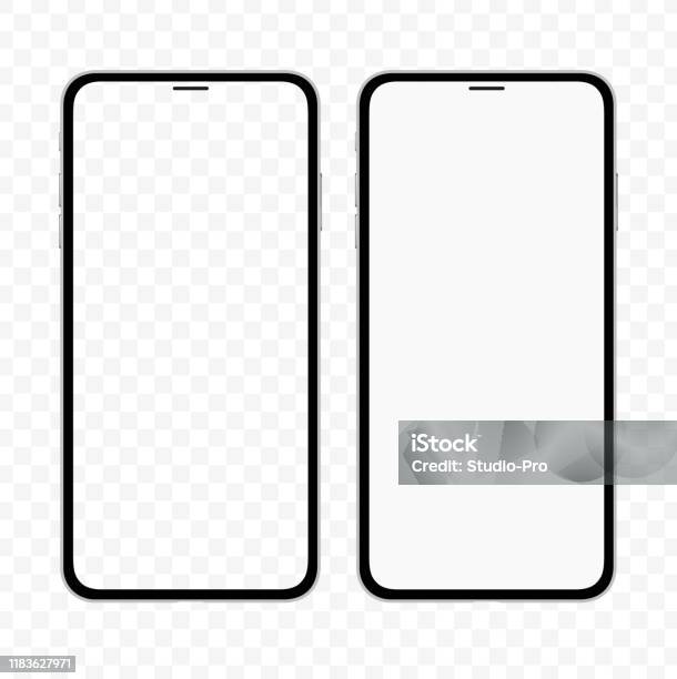 New Version Of Slim Smartphone Similar To Iphone With Blank White And Transparent Screen Realistic Vector Mockup Stock Illustration - Download Image Now