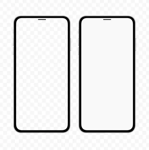 Vector illustration of New version of slim smartphone similar to iphone with blank white and transparent screen. Realistic vector mockup