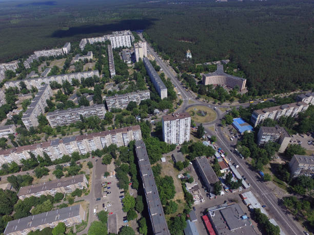 istock Soviet time (1970-th)residential area of Kiev at summer time (drone image). 1183632047