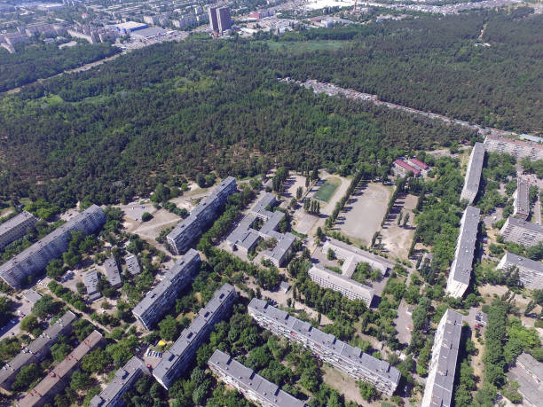 istock Soviet time (1970-th)residential area of Kiev at summer time (drone image). 1183632130