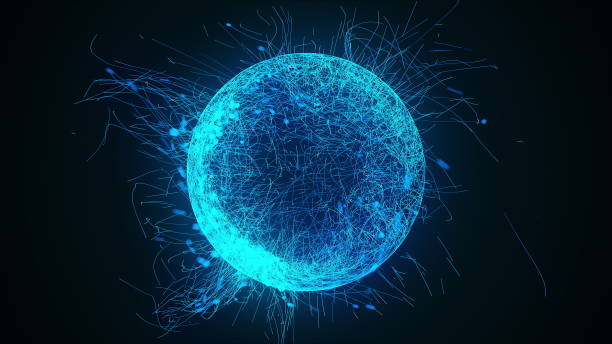 istock 3d rendering, computer generated sphere or ball of numerous neon particles and lines on a black background 1183644250