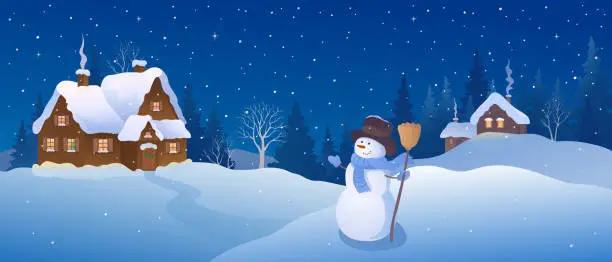 Vector illustration of Christmas village snowman