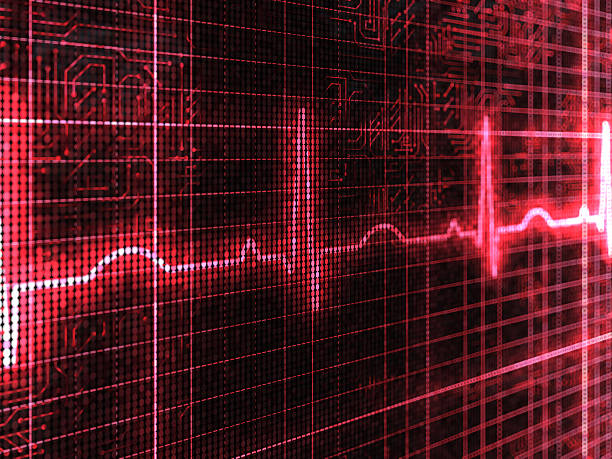 Red light showing a pulse trace on a black background stock photo