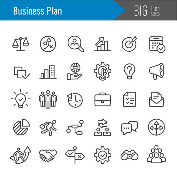 Business Plan Icons - Big Line Series Business Plan, business plan document stock illustrations