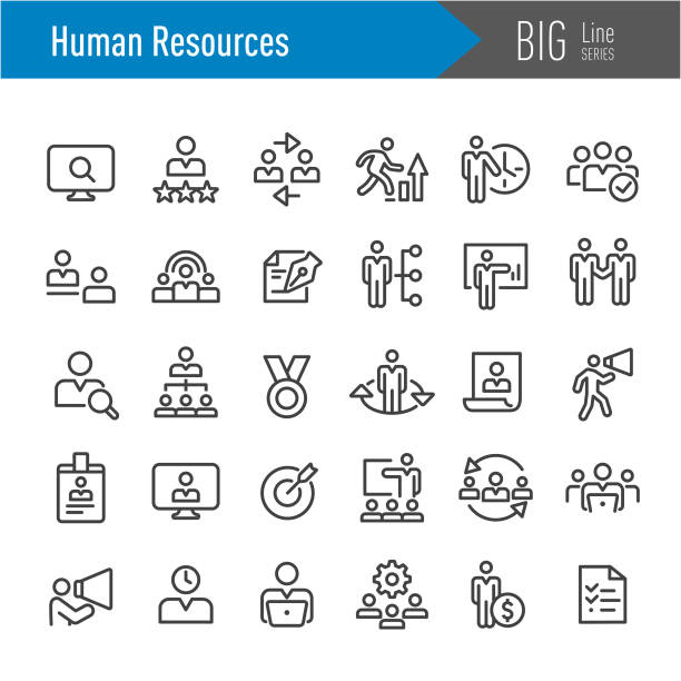 ikony zasobów ludzkich - seria big line - downsizing stock illustrations