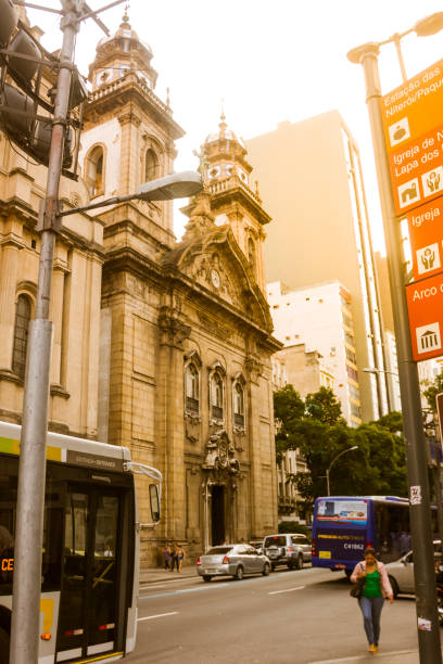Rio de Janeiro, Brazil - September 20, 2018: A general vies with a classical church at Rio de Janeiro's Downtown.
