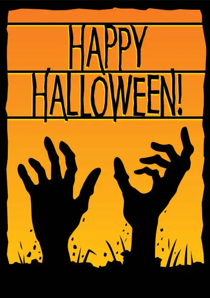 Vector illustration of Happy Halloween Zombie Hand