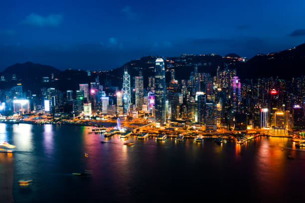 istock Hong Kong night viewed from Victoria harbor 1183697110