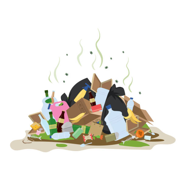 Big smelly pile of garbage. Bad smell trash.Isolated on white background. vector art illustration