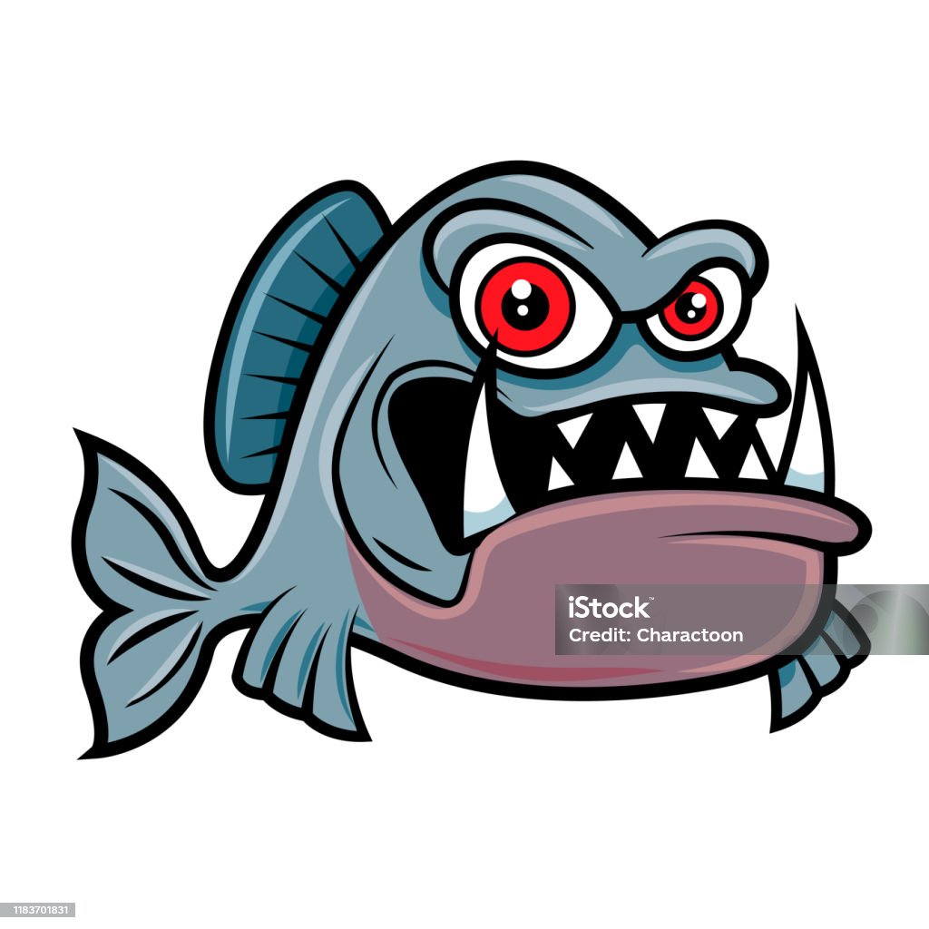 Cartoon Angry Piranha Fish Character With Big Red Eyes Vector Mascot Stock  Illustration - Download Image Now - iStock