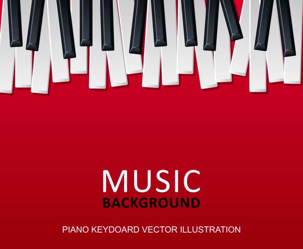 istock Musical red background with piano keys and text. Graphic design template can be used for background, backdrop, banner, brochure, leaflet, publication. Music festival poster template. 1183703078