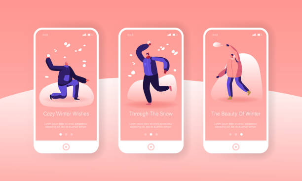 istock People Enjoying Snowfall Playing Snowballs Mobile App Page Onboard Screen Set. Happy Characters Wintertime Outdoor Activity and Games Concept for Website or Web Page, Cartoon Flat Vector Illustration 1183704779