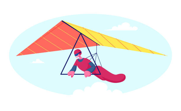 istock Hang Glider in Helmet and Uniform Soaring Thermal Updrafts Suspended on Harness Below the Wing, Extreme Outdoors Sport Activity, Sky Diving Sportsman Flying Paraplane Cartoon Flat Vector Illustration 1183704838