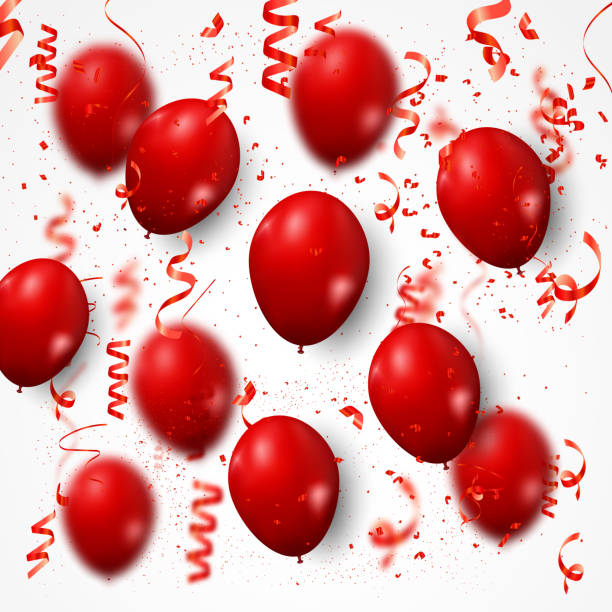istock Red balloons and confetti concept design template Happy Valentine's day and Happy New year Concept, transparent background Celebration Vector illustration EPS10. 1183705898