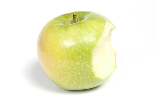 istock Ripe eaten apple, isolated on white 118370994