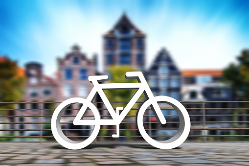 3D-Rendering of bicycle in Amsterdam illustrating modern urban mobility