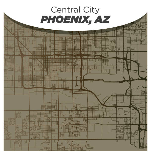 illustrations, cliparts, dessins animés et icônes de carte antique rétro de phoenix arizona dans un vieux style de fantaisie - phoenix arizona city road